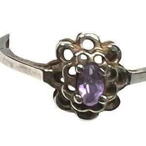 Vtg Sterling Silver Ring Purple Amethyst Gemstone Floral Design Sz 8.5 Art Deco